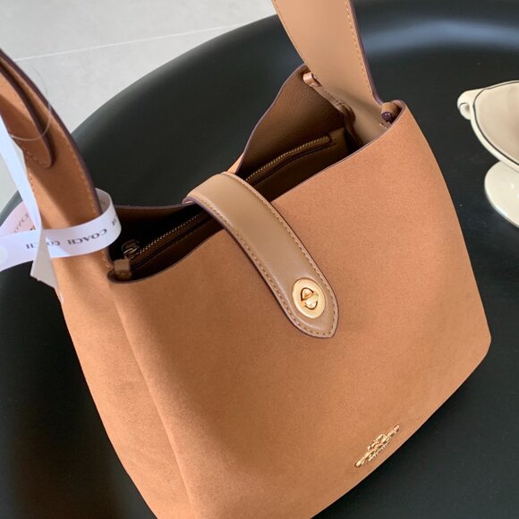 🌹COACH Hadley Convertible Crossbody Bag Suede Brown CW004 New - Picture 4 of 7